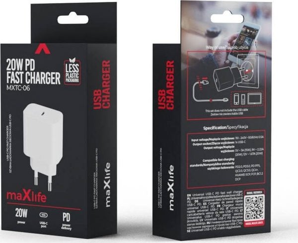 Φορτιστής Τοίχου PD QC 20W 1xUSB-C Maxlife MXTC-06 λευκός