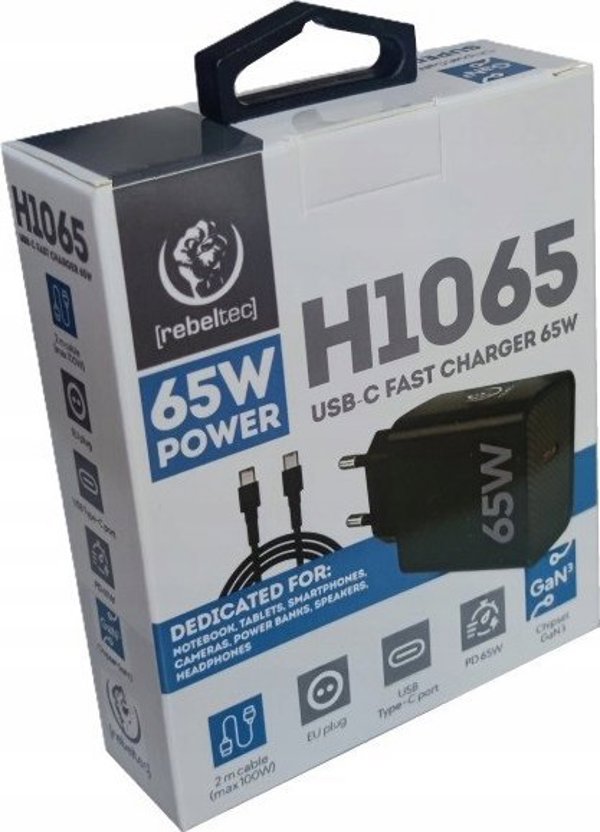 Προσαρμογέας Rebeltec PD65W USB-C καθολικός για φορητούς υπολογιστές, smartphones, tablets, power banks και άλλες συσκευές με θύρα φόρτισης USB-C
