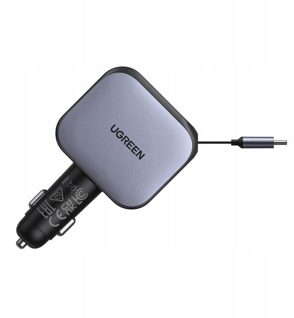 UGREEN Nexode 145W Fast Car Charger, 1x USB-A, 1x USB-C, 1x Ausziehbares USB-C Καλώδιο 70cm