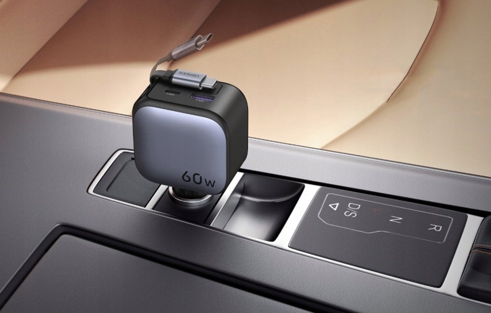 UGREEN Nexode 145W Fast Car Charger, 1x USB-A, 1x USB-C, 1x Ausziehbares USB-C Καλώδιο 70cm
