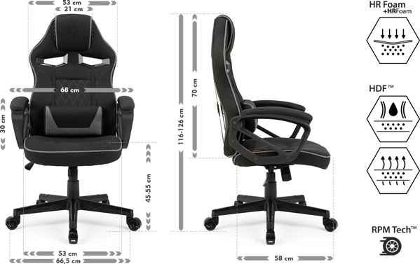 Καρέκλα Gaming SENSE7 Knight Εργονομική Υφασμάτινη Μαύρο-Γκρι