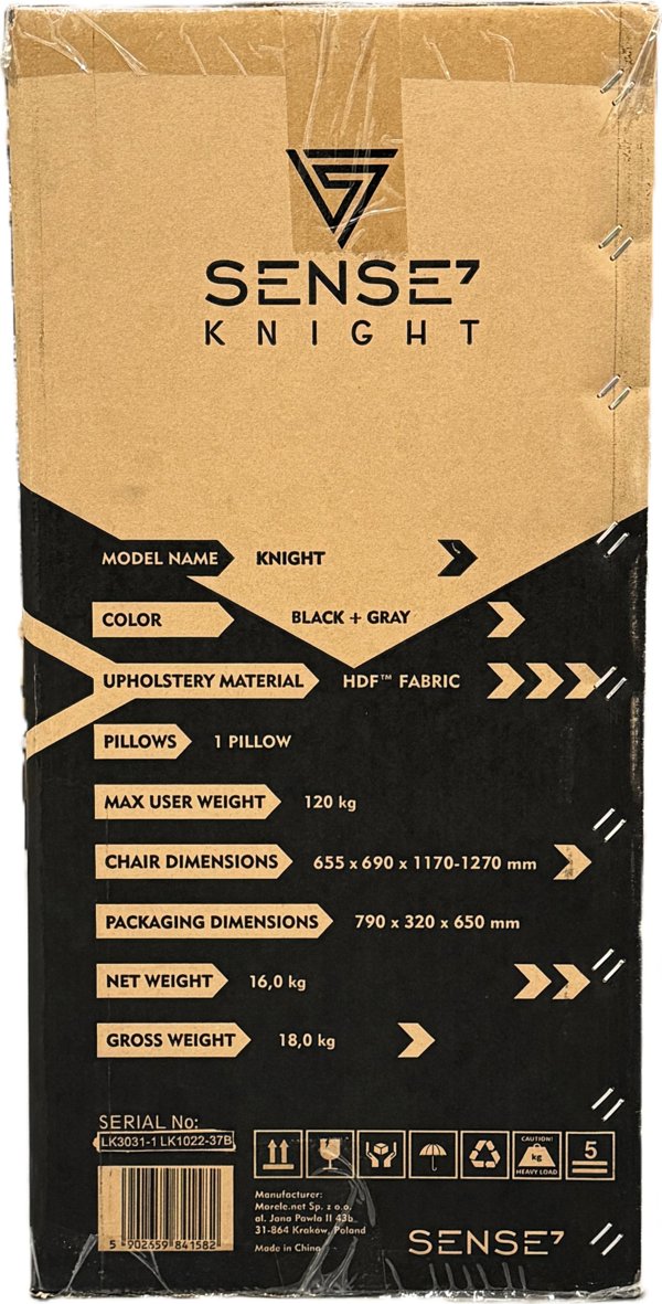 Καρέκλα Gaming SENSE7 Knight Εργονομική Υφασμάτινη Μαύρο-Γκρι