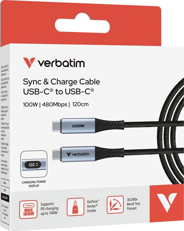 Kabel USB Verbatim USB-C - USB-C 1.2 m Czarny (31848)