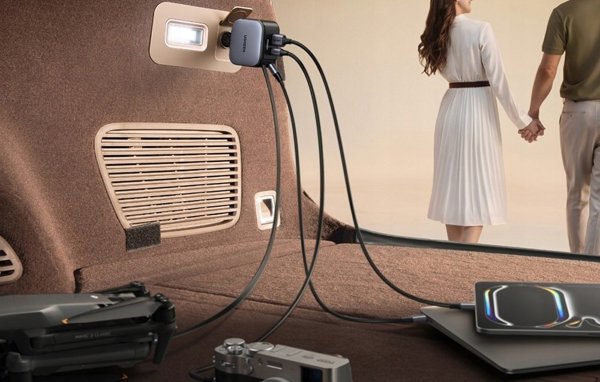UGREEN Nexode 145W Fast Car Charger, 1x USB-A, 1x USB-C, 1x Ausziehbares USB-C Καλώδιο 70cm