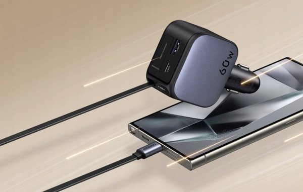 UGREEN Nexode 145W Fast Car Charger, 1x USB-A, 1x USB-C, 1x Ausziehbares USB-C Καλώδιο 70cm