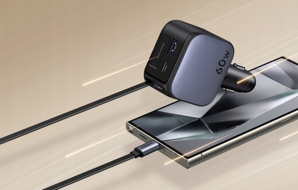 UGREEN Nexode 145W Fast Car Charger, 1x USB-A, 1x USB-C, 1x Ausziehbares USB-C Καλώδιο 70cm